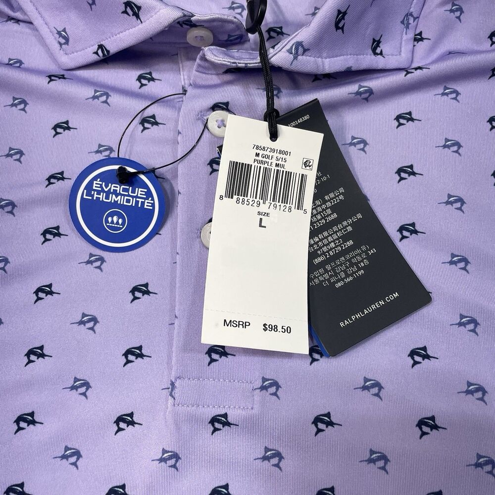 RLX Ralph Lauren Golf Polo Shirt Large Marlin Print Stretch Performance Purple - Picture 7 of 7